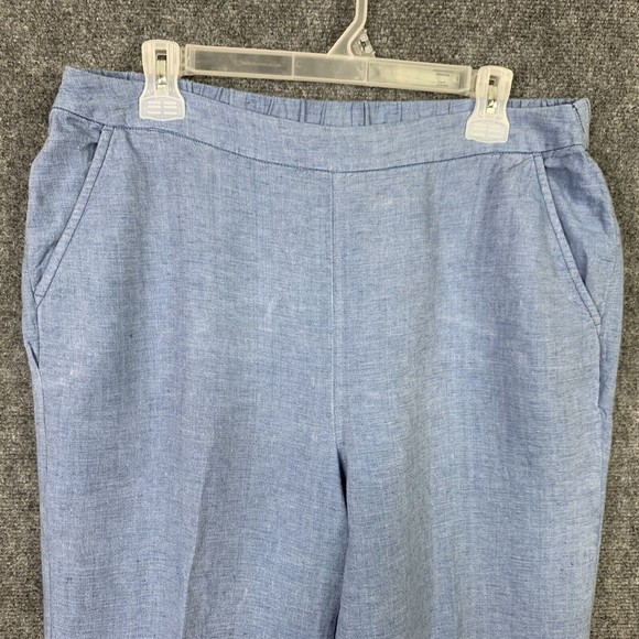 Chicos 2 T Linen Pull On Pants Blue Straight Leg Pockets Washable - Picture 4 of 10